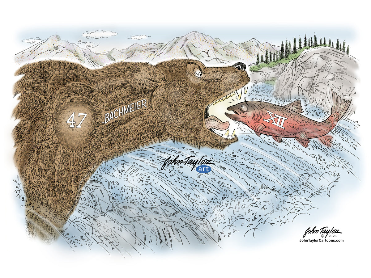 BYU QB Bear Bachmeier #47 - 2026 Editorial Cartoon - 9x12 - Easy Digital Download!