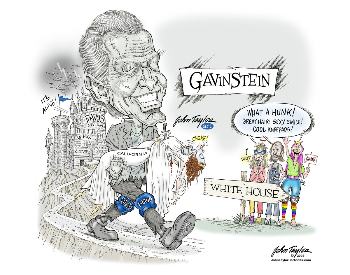 CA Governor Gavin Newsom is Gavenstein - 2026 Editorial Cartoon - 9x12 - Easy Digital Download!