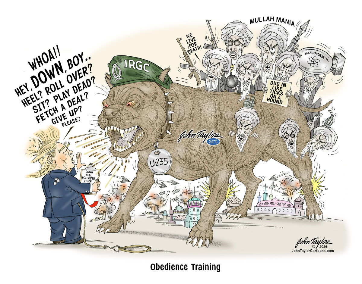 Iran War Obedience Training by President Trump - 2026 Editorial Cartoon - 11x14 - Easy Digital Download!