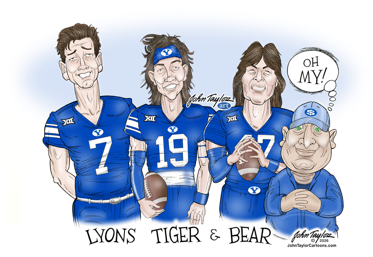Lyons, Tiger and Bear - 2026 BYU Football Team - Editorial Cartoon - 11x14 - Easy Digital Download!