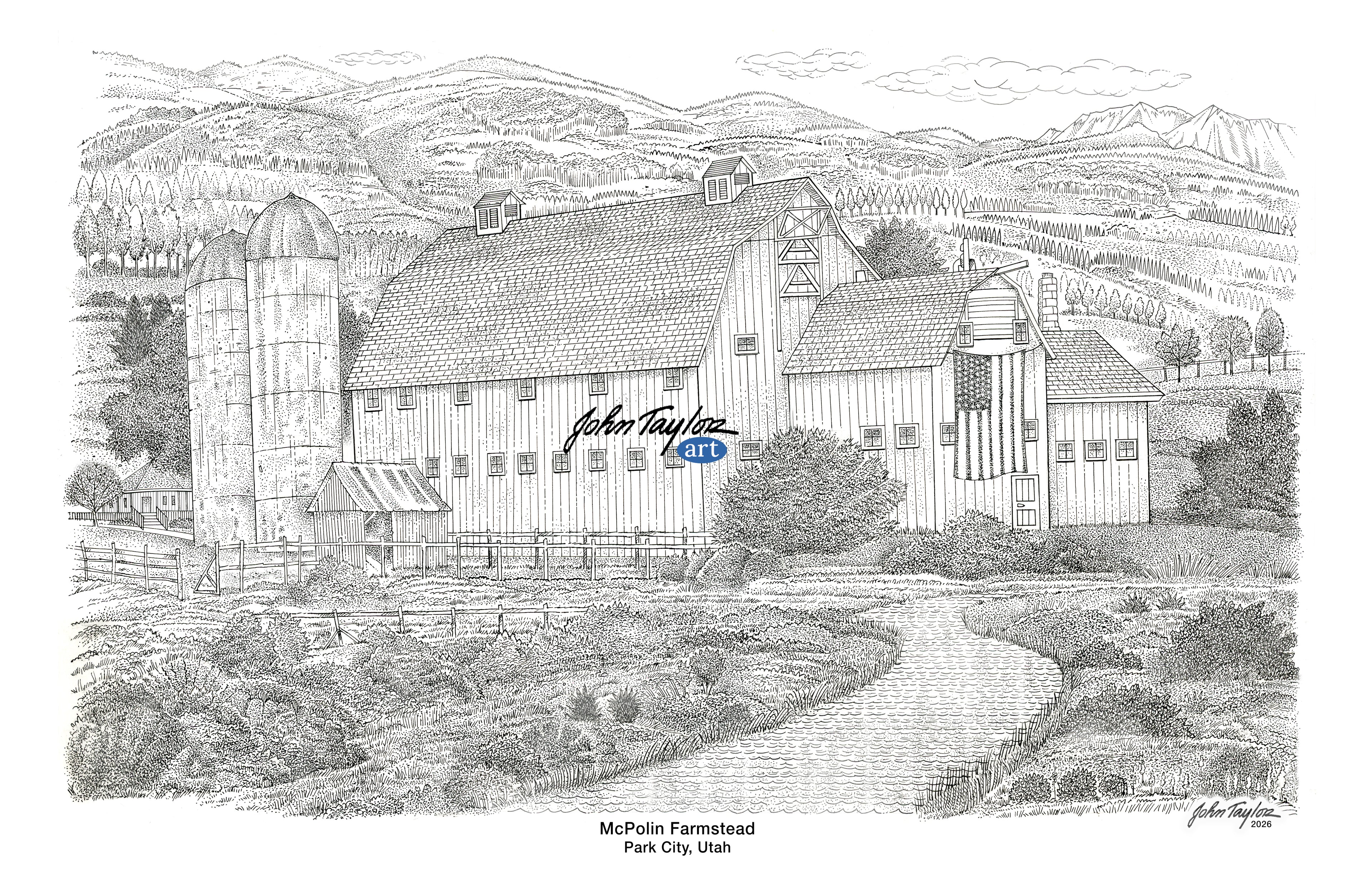 McPolin Farmstead, Park City, Utah - 11x17 - Pen and Ink - Easy Digital Download!