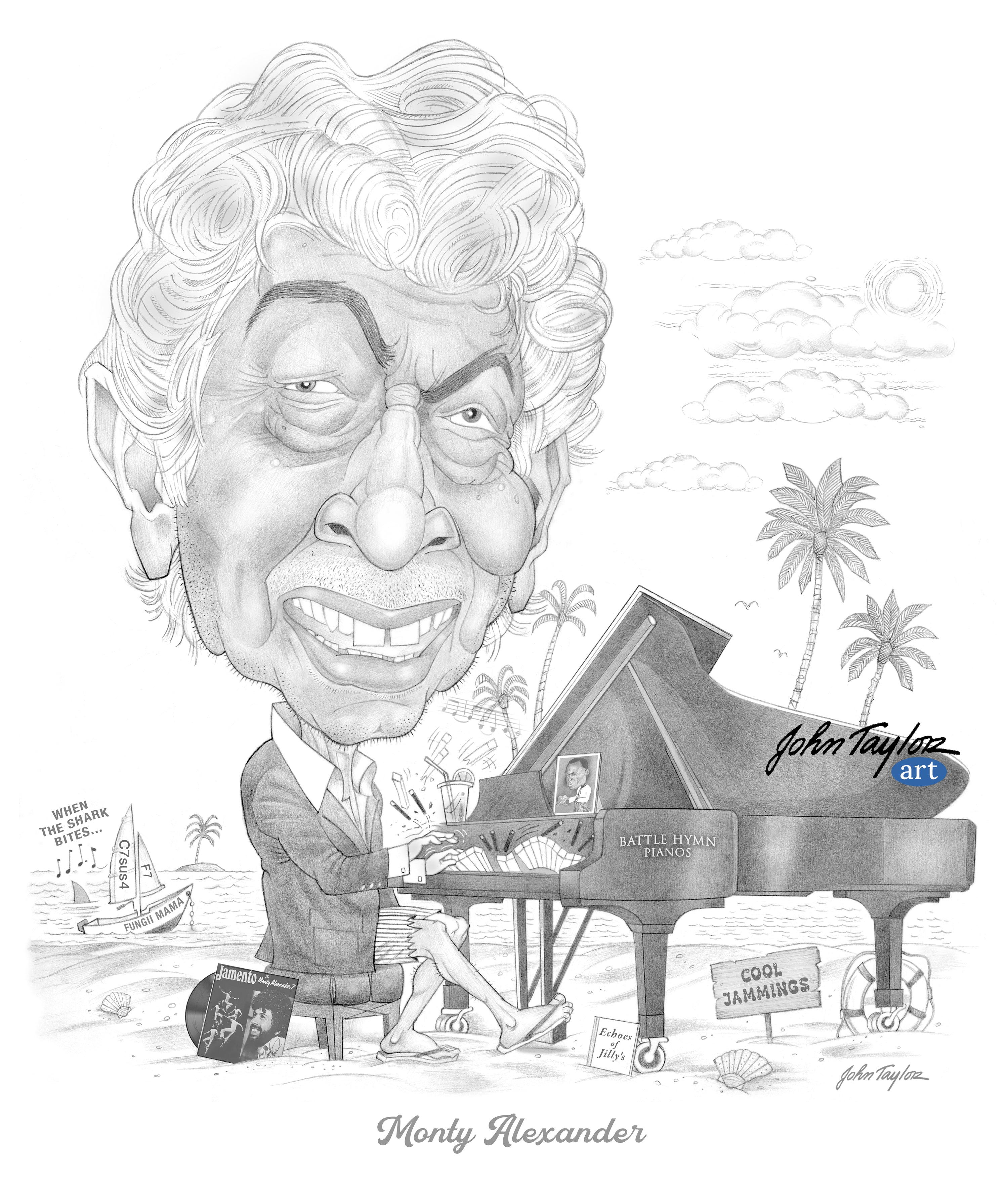 Monty Alexander Caricature, Legendary Jazz Pianist, 8x10 - Easy Digital Download!