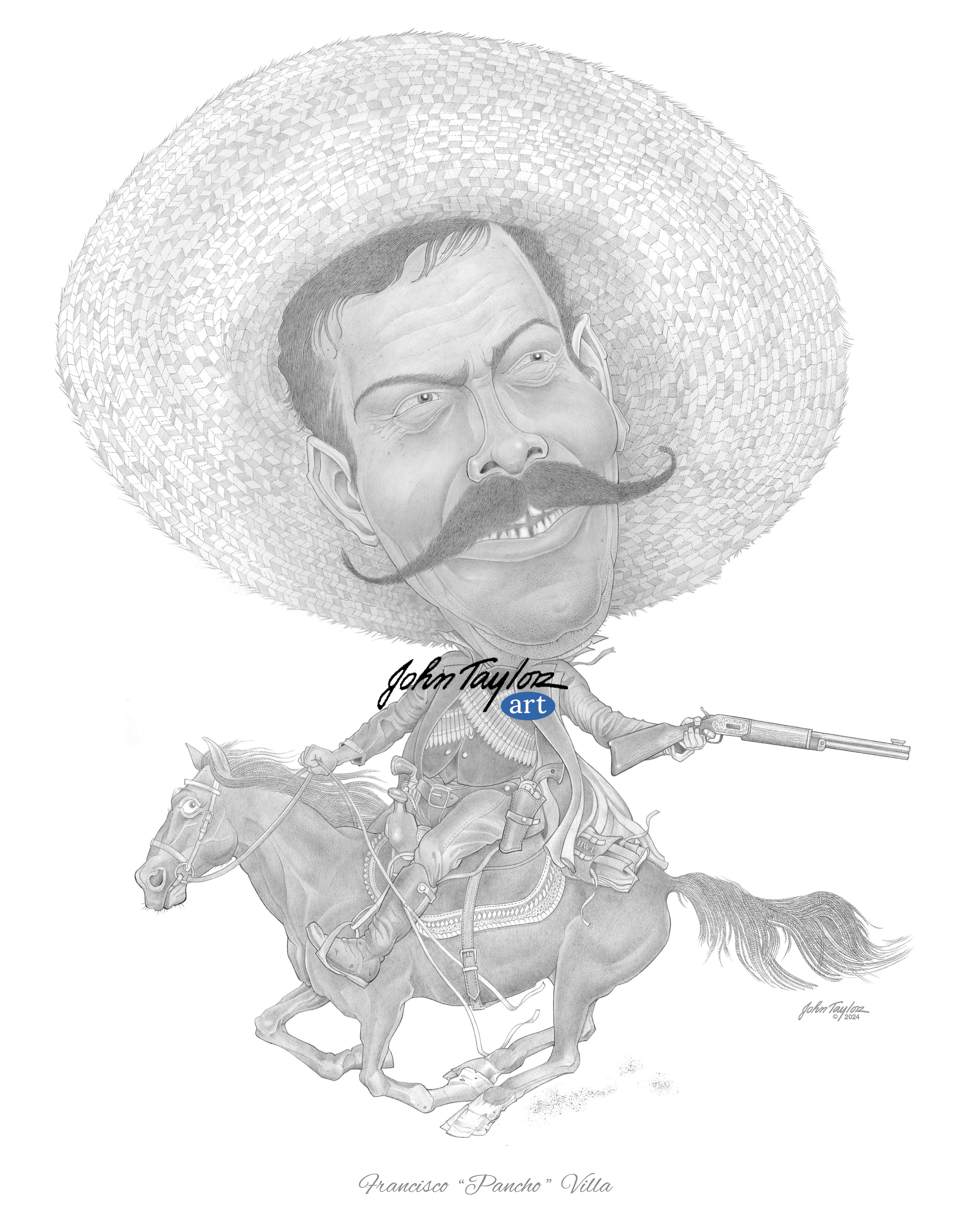 Pancho Villa, Legendary Mexican Revolutionary - 11x14 - GRAYSCALE - Easy Digital Download!